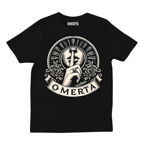 Omertà T-Shirt Herren Größe S - Schwarzes Männer Shirt mit Symbol für Schweigen, Vintage Design mit Dolchen und Rosen, perfekt für Szene-Outfits, Freizeit-Look oder Tattoo-inspirierte Mode von Omertà