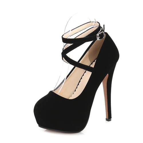 14CM/5.51IN Damen Riemchen-Plateau mit geschlossener Zehenspitze High Heels Pumps Stiletto-Kleid hochhackige Hochzeitsfeier Büro Pumps Schuhe Größen 35-46,Schwarz,40 EU von Omeslike