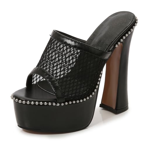14CM/5.51IN Frauen Exponierte Zehen Plateau High Heels Schuhe Chunky Heels Kleid High Heels Hochzeit Party Büro Pumps Schuhe Größen 35-46,Schwarz,46 EU von Omeslike
