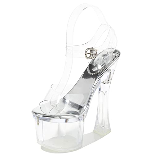 18CM / 7.08IN Transparent Open Toe Plateau High Heels Fashion Fashion Damen Sandalen Dicke Ferse Flacher Mund Damen Sandalen,Silber,36 EU von Omeslike