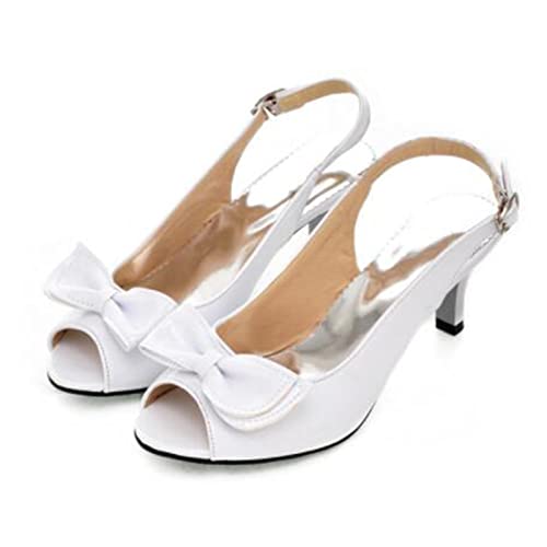 Damen 5CM/1.96IN Sandalen Bow Knot Fish Mouth Back Space Stiletto Sandalen Fashion Daily Casual Work Large Size Sommer Buckle Sandalen,Weiß,48 EU von Omeslike