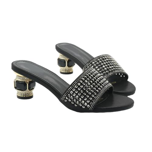 Damen 6 cm Sandalen mit niedrigem Absatz und runder Zehenpartie – Mode Strass verzierte Pantoletten für Hochzeitsfeiern, Reisen, lässiger Chic,Schwarz,40 EU Damen 6 cm Sandalen mit niedrigem Absatz und runder Zehenpartie – Mode Strass verzierte Pantoletten für Hochzeitsfeiern, Reisen, lässiger Chic,Schwarz,40 EU von Omeslike