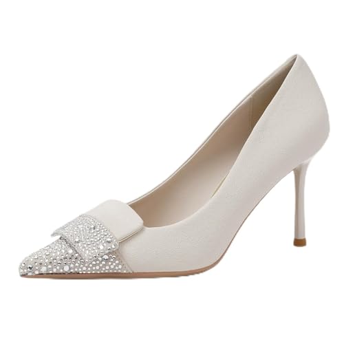 Damen 8cm Stiletto High Heels Spitze Spitze Abendkleid Pumps - Hochzeit & Party Schuhe, Bequeme Slip On Work Heels,Weiß,34 EU Damen 8cm Stiletto High Heels Spitze Spitze Abendkleid Pumps - Hochzeit & Party Schuhe, Bequeme Slip On Work Heels,Weiß,34 EU von Omeslike