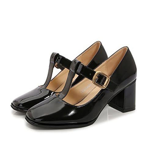 Omeslike Damen-Mary-Jane-Pumps mit quadratischem Zehenbereich und klobigem Absatz, modische, Elegante Hochzeit, Braut, Abendkleid, Schuhe in Übergröße,Schwarz,44 von Omeslike