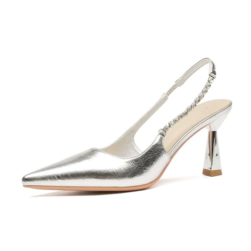 Damen Slip On Pumps mit spitzer Zehenpartie und elastischem Riemen - 3-Zoll-Sandalen mit Stilettoabsatz für Hochzeit, Party, Büro, Abend,Silber,37 EU Damen Slip On Pumps mit spitzer Zehenpartie und elastischem Riemen - 3-Zoll-Sandalen mit Stilettoabsatz für Hochzeit, Party, Büro, Abend,Silber,37 EU von Omeslike