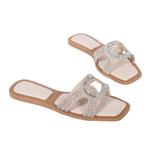 Omeslike Glitzernde Strasssandalen für Damen – Flache Sommerpantoletten mit quadratischer Spitze für Hochzeiten, Arbeit, Shopping und Urlaub – Outdoor/Indoor Flip-Flops,Weiß,39 EU Omeslike Glitzernde Strasssandalen für Damen – Flache Sommerpantoletten mit quadratischer Spitze für Hochzeiten, Arbeit, Shopping und Urlaub – Outdoor/Indoor Flip-Flops,Weiß,39 EU von Omeslike