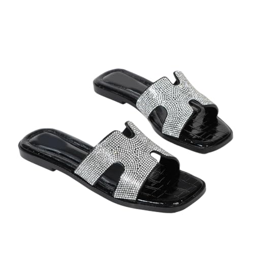 Lässige Boho-Flat-Sandalen für Damen Schmale Füße – glitzernde Flache Pantoletten für Spazierengehen, Arbeit und Urlaub | Atmungsaktive Strandsandalen,Schwarz,38 EU Lässige Boho-Flat-Sandalen für Damen Schmale Füße – glitzernde Flache Pantoletten für Spazierengehen, Arbeit und Urlaub | Atmungsaktive Strandsandalen,Schwarz,38 EU von Omeslike