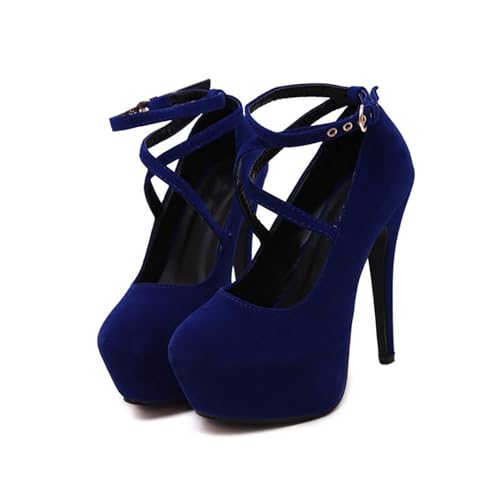 Omeslike 14CM/5.51IN Frühling Herbst Wildleder Schuhe Frauen Stöckelschuhe Mode High Heels Plateau Pumps Party Tanzschuhe,Blau,39 EU von Omeslike