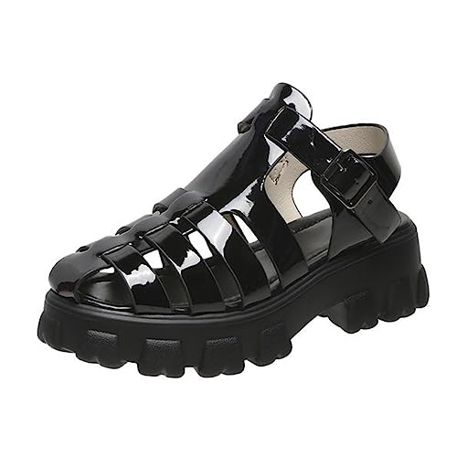 Omeslike Damen Fisherman Sport Sandale Casual Bohemia Gladiator Wedge Schuhe Knöchelriemen Outdoor Plateau Sandalen Closed Toe,Schwarz,38 von Omeslike