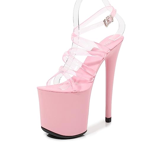 Omeslike Damen-Gladiator-Plateau-Sandale, 20,3 cm High Heels, offene Zehensandalen, tägliches Büro, Tanz, Hochzeit, Party, Kleid, High-Heel-Sandalen,Rosa,45 von Omeslike