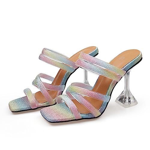 Omeslike Damen-Sandalen mit Kitten-Heels und Pantoletten mit Absatz, quadratisch, offener Zehenbereich, zum Hineinschlüpfen, rückenfrei, modisches Kleid, High-Heel-Slides, Hausschuhe,Multi Colored,44 von Omeslike