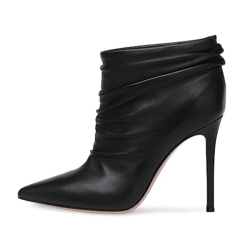 Omeslike Damen-Stiefeletten mit Stiletto-Absatz zum Anziehen, sexy Stiletto-Stiefeletten mit spitzer Zehenpartie, klassische modische Herbst-Winter-Kurzstiefel, Halloween-Partyschuhe,Schwarz,41 von Omeslike