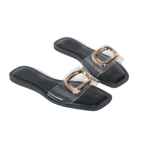 Omeslike Flache transparente Damensandalen mit offener Zehenpartie – Flache Pantoletten für Spaziergang, Shopping, Büro und Resort – Outdoor/Indoor Flip-Flops,Schwarz,38 EU Omeslike Flache transparente Damensandalen mit offener Zehenpartie – Flache Pantoletten für Spaziergang, Shopping, Büro und Resort – Outdoor/Indoor Flip-Flops,Schwarz,38 EU von Omeslike