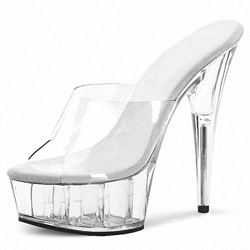 Klare Plateau-Pantoletten-Sandale für Damen, 6-Zoll-Stiletto-Heels, Slip-On-Hausschuhe mit Absatz, für Party, Hochzeitskleid, Verabredung, tägliche Pumps, Schuhe,Clear,45 von Omeslike