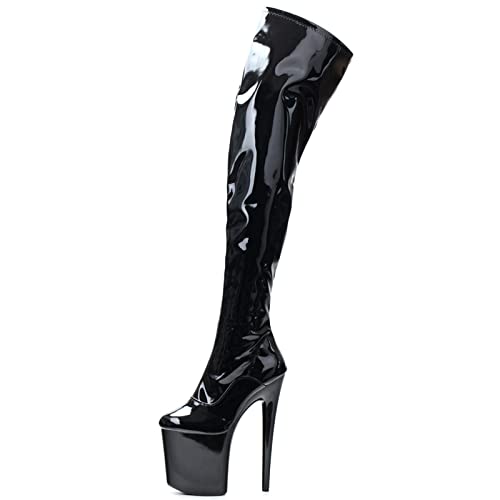 Omeslike Overknee-Stiefel mit 8-Zoll-Absatz, sexy Fetisch-High-Heels, rote Damen-Plateau-Oberschenkel-hohe Stiefel, Pole-Dance-Stripper-Schuhe, große Größe,Glossy Black,38 von Omeslike