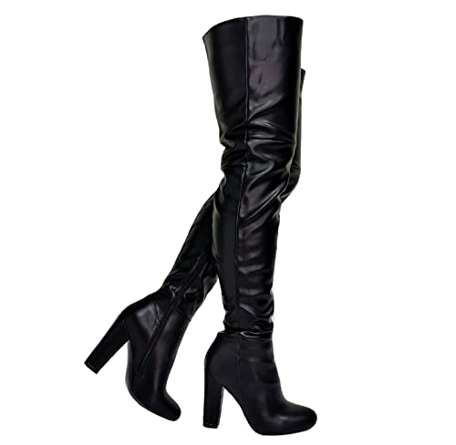 Omeslike Overknee-Stiefel mit spitzem Zehenbereich für Damen, Overknee-Stiefel aus PU-Leder, hohe Stiefel für Herbst und Winter,Schwarz,40 von Omeslike