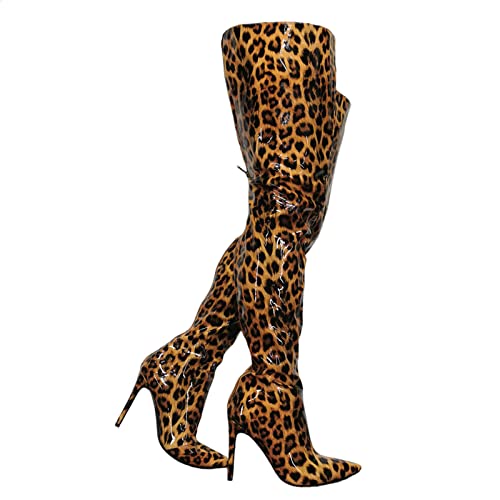 Omeslike Overknee-Stiefel mit spitzem Zehenbereich für Damen, Overknee-Stiefel mit sexy Stiletto-Absätzen, modische All-Match-Party-Ballschuhe,Leopard print,46 von Omeslike