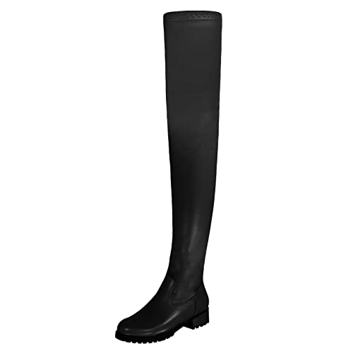 Omeslike Sexy, hautenge, oberschenkelhohe Stiefel zum Anziehen für Damen, Overknee-Stiefel aus schwarzem Nude-Stretch-Leder, modische lange Stiefel für Herbst und Winter,Schwarz,45 von Omeslike