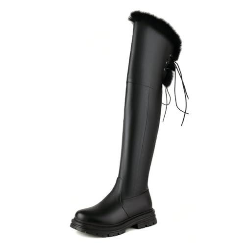 Omeslike Wasserdichte Damen-Schneestiefel, Overknee-Stiefel, Winterstiefel für Damen, klassischer, warmer, flauschiger, hoher Stiefel,Schwarz,39 von Omeslike