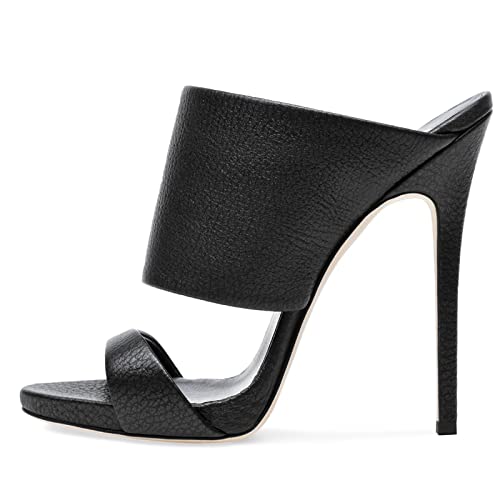 Schwarze Mule-Sandale mit offenem Zehenbereich für Damen, modische, sexy Kleid-Stiletto-Slides, Hochzeits-Party-Slip-on-Stilettos,Schwarz,46 von Omeslike