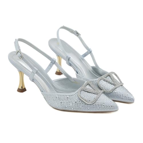 Sexy Stiletto-Pumps mit niedrigem Ausschnitt für Elegante Damen - Spitze Slip-On-Heels, perfekt für das tägliche Büro und Hochzeitsfeiern,Silber,38 EU Sexy Stiletto-Pumps mit niedrigem Ausschnitt für Elegante Damen - Spitze Slip-On-Heels, perfekt für das tägliche Büro und Hochzeitsfeiern,Silber,38 EU von Omeslike