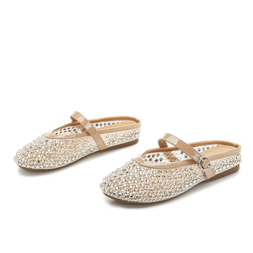 Sommer Strass Flache Sandalen für Damen – Atmungsaktive Mesh-Pantoletten mit ausgehöhltem Slip, Sommerreise- und Strand-Essentials,Beige,36 EU Sommer Strass Flache Sandalen für Damen – Atmungsaktive Mesh-Pantoletten mit ausgehöhltem Slip, Sommerreise- und Strand-Essentials,Beige,36 EU von Omeslike