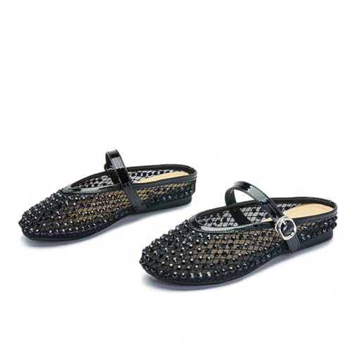 Sommer Strass Flache Sandalen für Damen – Atmungsaktive Mesh-Pantoletten mit ausgehöhltem Slip, Sommerreise- und Strand-Essentials,Schwarz,37 EU Sommer Strass Flache Sandalen für Damen – Atmungsaktive Mesh-Pantoletten mit ausgehöhltem Slip, Sommerreise- und Strand-Essentials,Schwarz,37 EU von Omeslike