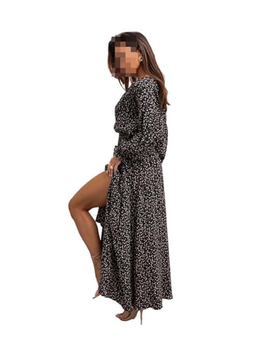 Omfpafeu Damen Sommer Schlitzkleid Bedrucktes V-Ausschnitt Bohemian Maxikleid Langes Strand Freizeitkleid,Schwarz,XL Omfpafeu Damen Sommer Schlitzkleid Bedrucktes V-Ausschnitt Bohemian Maxikleid Langes Strand Freizeitkleid,Schwarz,XL von Omfpafeu