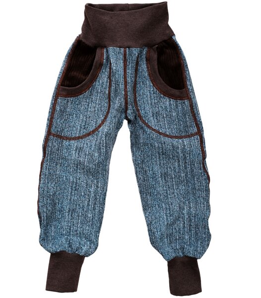 Omilich Kinder-/Baby-Mitwachs-Hose aus jeansblauem Jersey-Tweed von Omilich