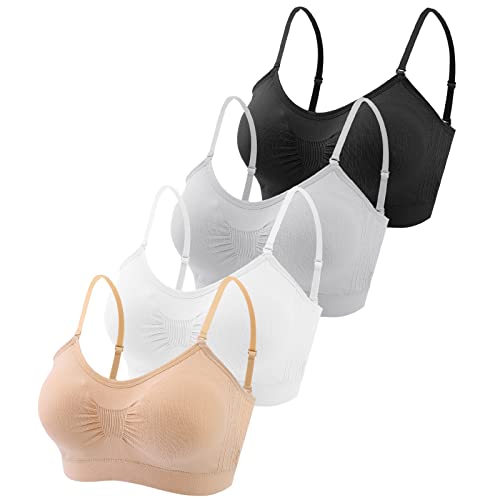 Omisy 4 Stück V Ausschnitt Gepolsterter Bralette Cami Bra Wireless Tank Top BH Sport BH mit verstellbaren Trägern - - small von Omisy