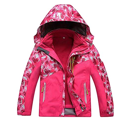 Ommda 3-in-1 Hardshelljacke Wasserdicht Atmungsaktiv Kinder Fleecejacke Outdoor Jacke für Jungen und Mädchen Rose Rot 120cm(5-6) von Ommda