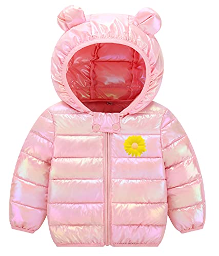 Ommda Baby Jacke Winter Warm Mädchen Mantel Kapuzenjacke Ultraleicht Gepolstert Mäntel mit Ohren Kinder Steppjacke Rosa 12-18 Monate von Ommda