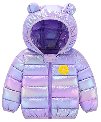 Ommda Baby Jacke Winter Warm Mädchen Mantel Kapuzenjacke Ultraleicht Gepolstert Mäntel mit Ohren Kinder Steppjacke Violett 3-4 Jahre von Ommda