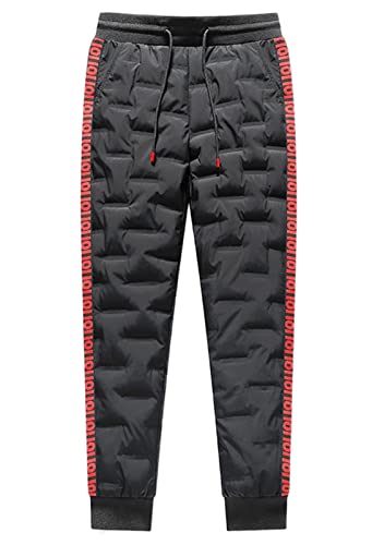 Ommda Damen Warme Leichte Winter Daunenhose Jogginghose mit Hohe Taillen, Wasserabweisende Ski Schnee Outdoor Isolierte Hose Daunenhose, Schwarz Rot, 2XS von Ommda