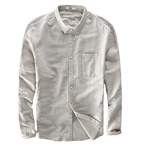 Ommda Herren 100% Leinen Hemden Freizeit Leinenhemd Langarm Button Down Beige S von Ommda