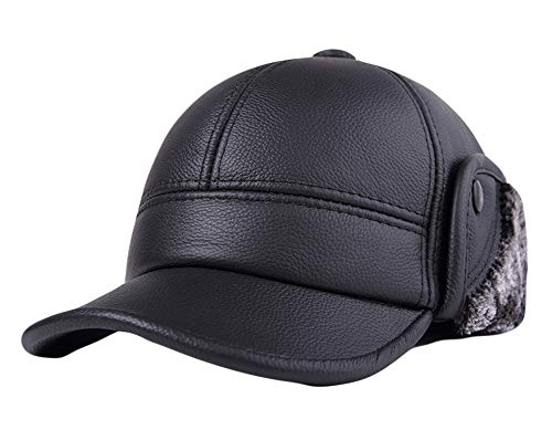 Ommda Herren Leder Baseball Cap Winter mit Ohrenklappen Plush Basecap Wintercap Wintermütze Schwarz M (Kopfumfang 55-56cm) von Ommda