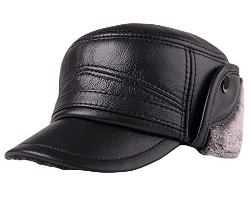 Ommda Herren Leder Plush Baseball Cap Winter mit Ohrenklappen Basecap Wintercap Schwarz L (Kopfumfang 57-58cm) von Ommda