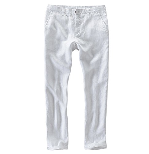 Ommda Herren Leinenhosen Freizeit Reißverschluss Lang Leinenhosen Weiß 48 von Ommda