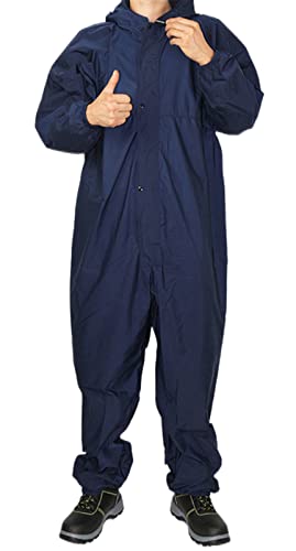 Ommda Herren Wasserdichter Langarm Hoodie Arbeitsoverall aus Polyester, Reißverschluss Schutzanzug Overall, Isolierter Schutzanzug typ Regenmantel, Marineblau, XXS von Ommda