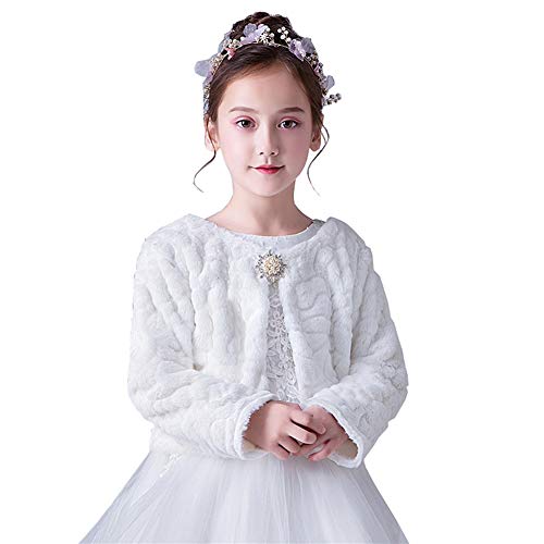 Ommda Mädchen Bolero Jacke Kunstpelz Langarm Warm Winter Jäckchen für Hochzeit Party,Weiß,L (9-12Jahre) von Ommda