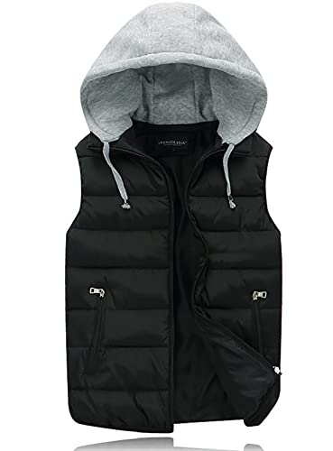 Ommda Steppweste Herren mit Kapuze Leichte Ärmellos Weste Outdoor mit Reißverschluss Schwarz XS von Ommda