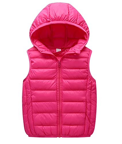 Ommda SteppwesteJungen Mädchen Winterjacke Warme Leichte Kapuzenweste Outfit Bodywarmer Gesteppte Ärmellose Jacke Pfirsich-Pink 3-4 Jahre von Ommda