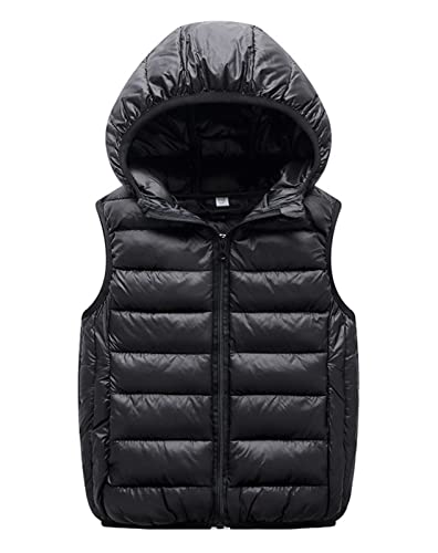 Ommda SteppwesteJungen Mädchen Winterjacke Warme Leichte Kapuzenweste Outfit Bodywarmer Gesteppte Ärmellose Jacke Schwarz 9-12 Jahre von Ommda