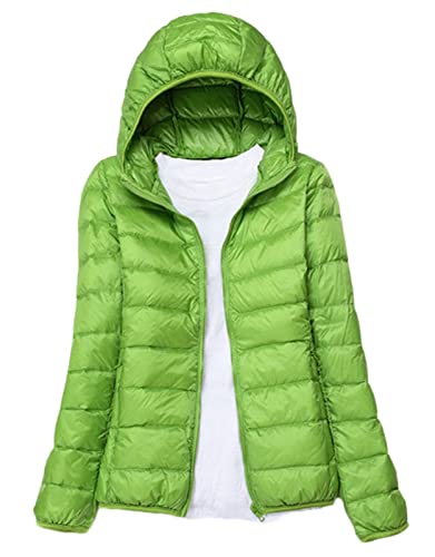 Ommda Winterjacke Damen mit Kapuze Winddichte Jacke Leichte Daunenjacke Steppjacken Pufferjacke Apfelgrün XL von Ommda