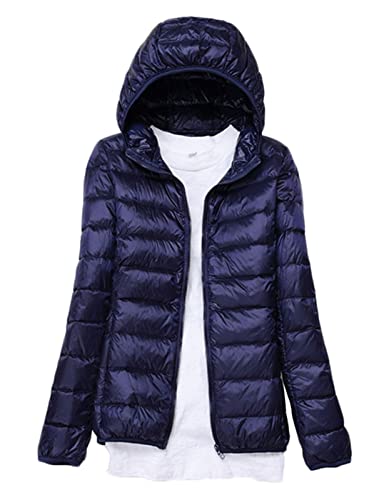 Ommda Winterjacke Damen mit Kapuze Winddichte Jacke Leichte Daunenjacke Steppjacken Pufferjacke Marine L von Ommda