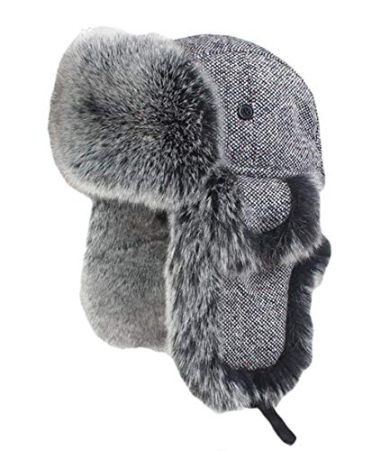 Ommda Wintermütze Warme Fliegermütze Herren Damen Erwachsene Fellmütze Kunstfell mit Ohrenklappen Russisch Hut für Ski Outdoor,Grau,L Kopfumfang: 60cm von Ommda