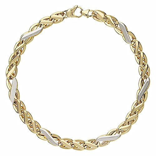 Herrenarmband aus 18 Karat Gelbgold und Weißgold mit flacher Kette, Gelbgold Stein, ohne Steine von OmniaOro