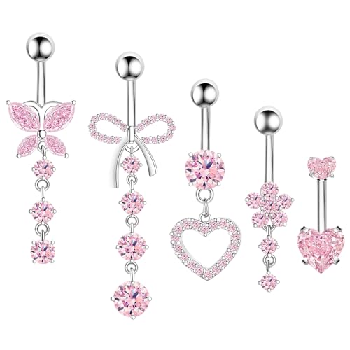 Omnikryp 5 Stück Bauchnabelpiercing, Bauchpiercing Edelstahl Damen, Bauchnabel Piercing Schmuck Herz Schmetterling Baumelnd, Nabelpiercing Set, Bauchnabel Banane Barbell 10mm, Rosa Omnikryp 5 Stück Bauchnabelpiercing, Bauchpiercing Edelstahl Damen, Bauchnabel Piercing Schmuck Herz Schmetterling Baumelnd, Nabelpiercing Set, Bauchnabel Banane Barbell 10mm, Rosa von Omnikryp