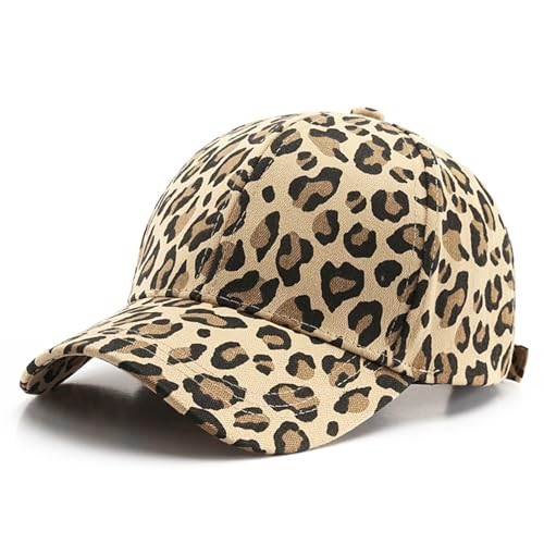 Omnikryp Damen Cap, Baseballkappe mit Leopardenmuster, Damen Verstellbar Cappy, Atmungsaktiv Einheitsgröße Baseball, 100% Baumwoll Kappe von Omnikryp