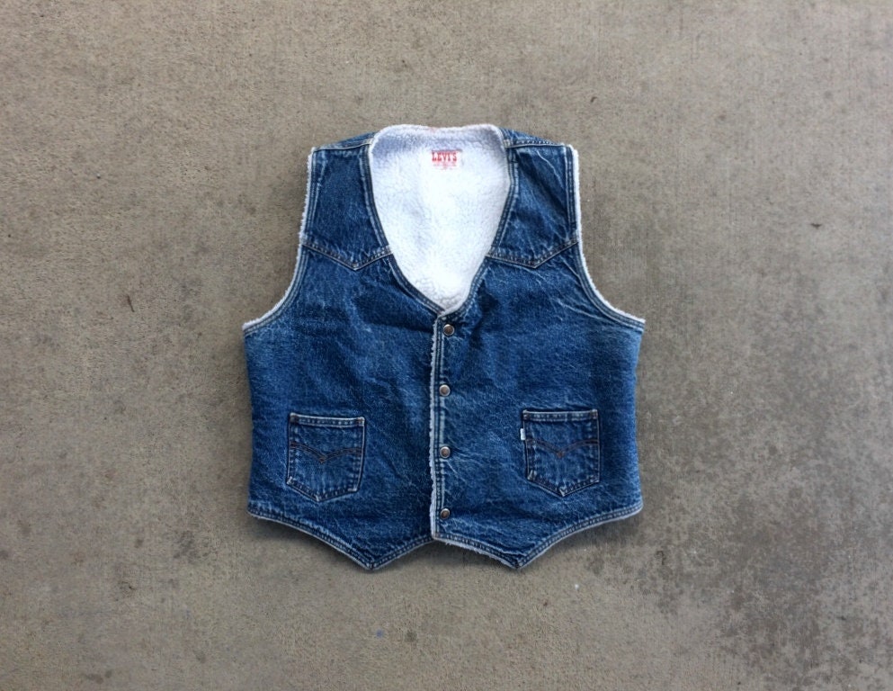 x-Große Sherp- Vintage Blaue Denim Scherung Levi S Weste - Made in Usa x-Große Sherp- Vintage Blaue Denim Scherung Levi S Weste - Made in Usa von Omnimonger
